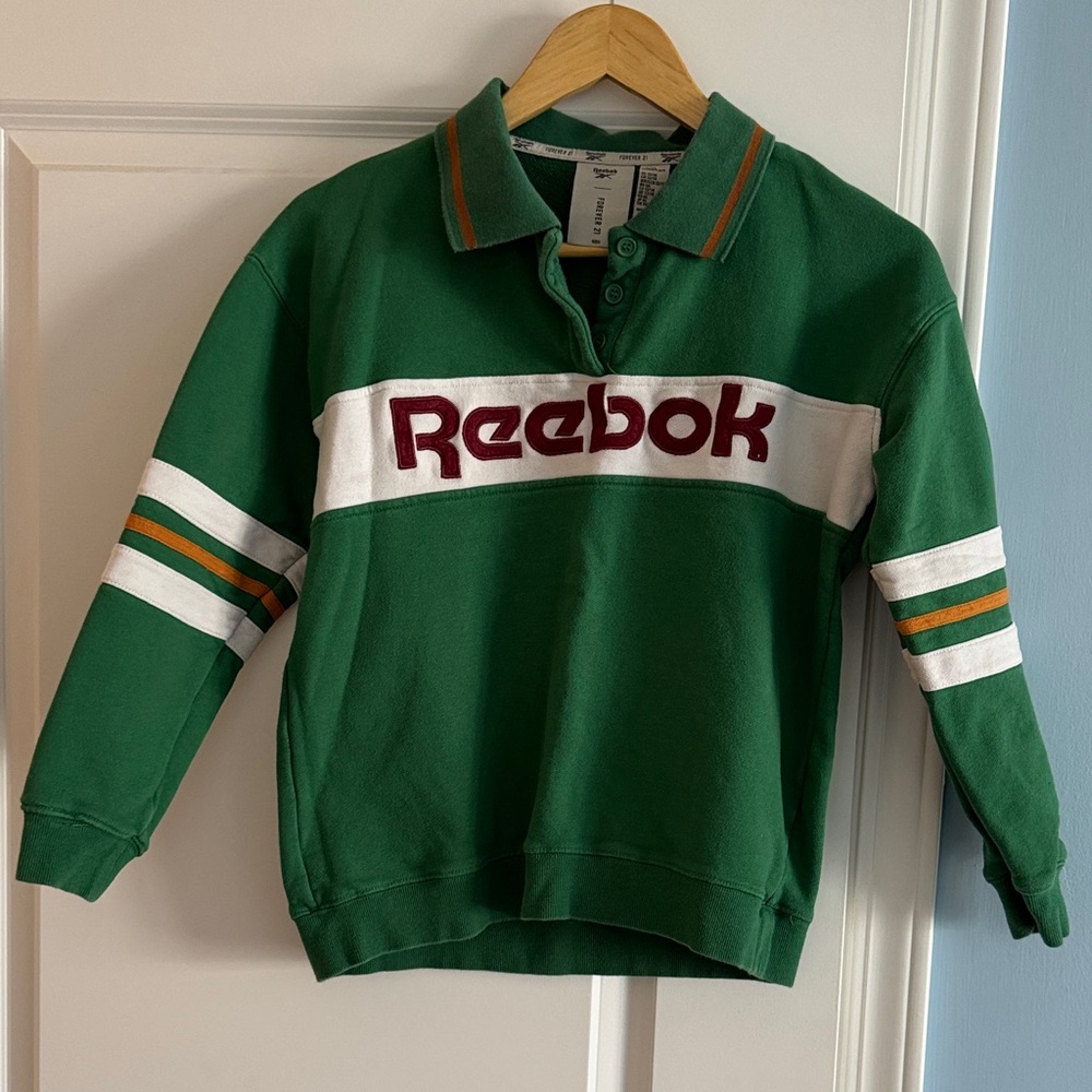 Reebok Green and White Polo Sweatshirt